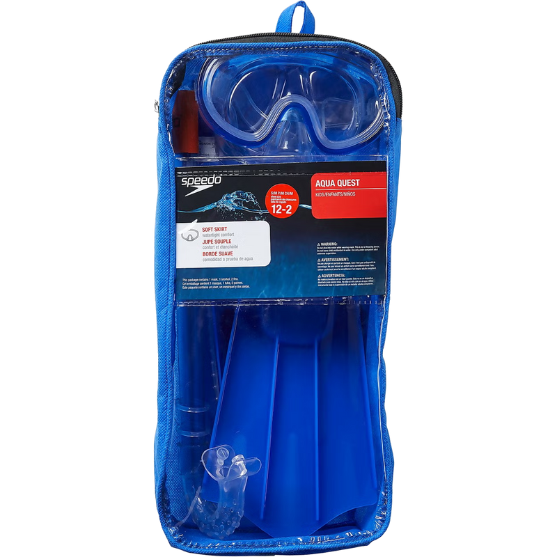 Youth Aqua Quest Mask Snorkel Fin Set, Speedo Youth Aqua Quest Mask Snorkel Fin Set in bag
