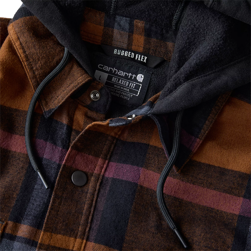 Carhartt Men's Relaxed Fit Flannel Fleece-Lined Shirt Jacket, Carhartt  RF Flannel Fleece-Lined Shirt Jkt collar detail