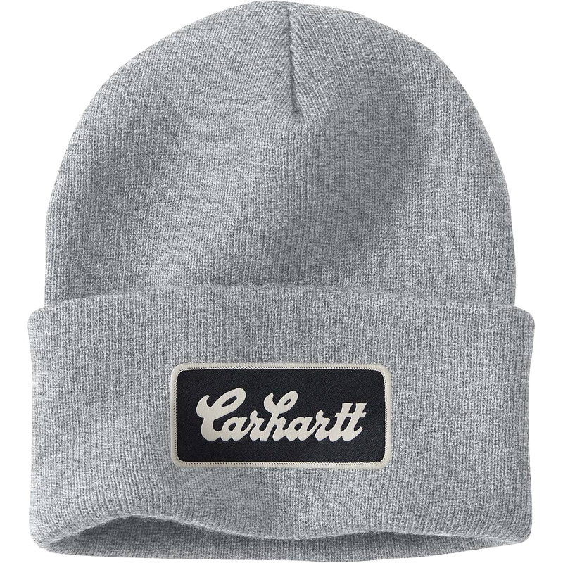 Knit Cuffed Script Patch Beanie, Featured Image