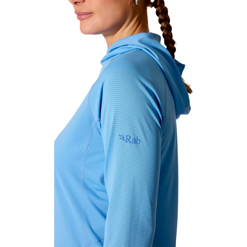 Women's Sonic Hoody, Rab Women's Sonic Hoody in Bluebird with logo detail