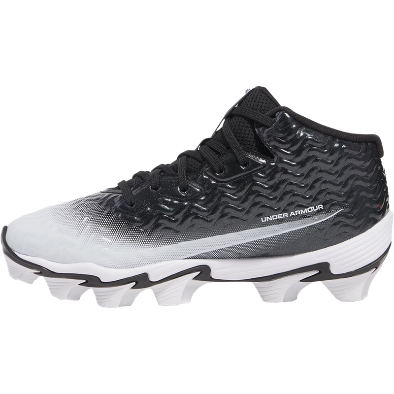 Youth Spotlight Hammer Wide Football Cleats, Under Armour Youth Spotlight Hammer Wide in 001-Black/White left profile