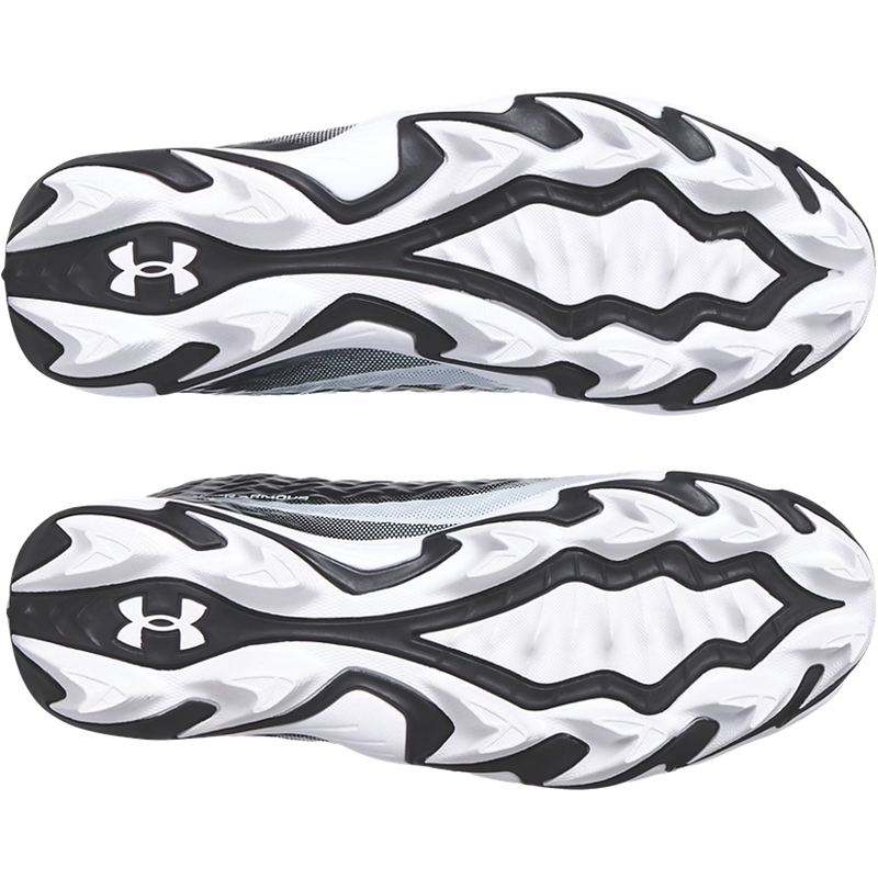 Youth Spotlight Hammer Wide Football Cleats, Under Armour Youth Spotlight Hammer Wide in 001-Black/White pair bottom