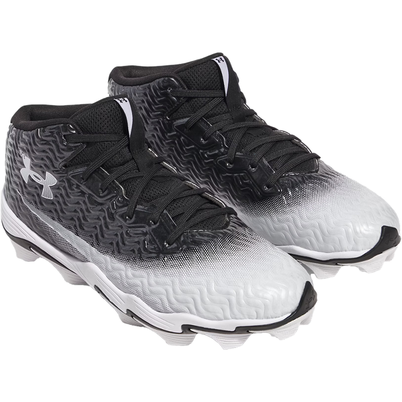 Men's Spotlight Hammer Wide Football Cleats, Under Armour Men's Spotlight Hammer Wide Football Cleats in 001-Black/White pair right front