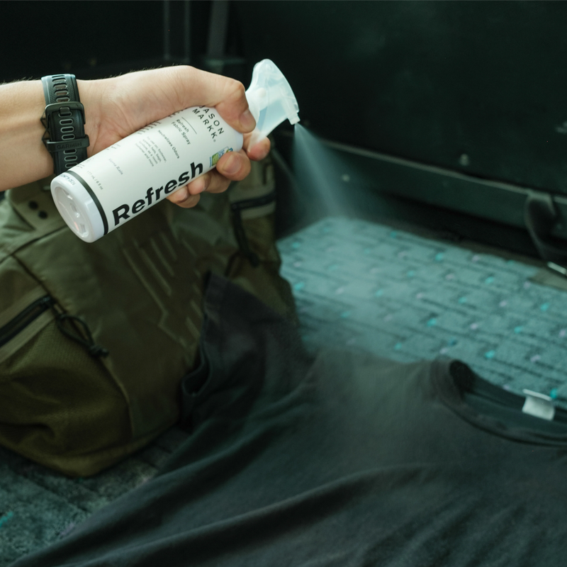 Refresh Spray, Jason Markk Refresh Spray on shirt