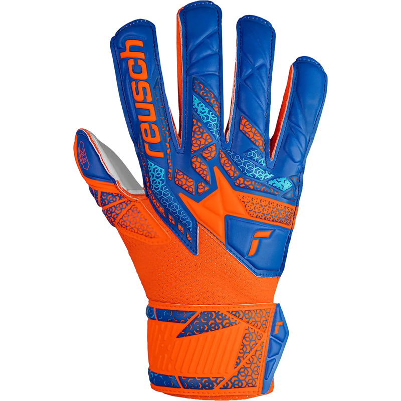Youth Attrakt Solid FS Glove, Reusch Youth Attrakt Solid FS Glove in 2290-Shocking Orange/Blue right