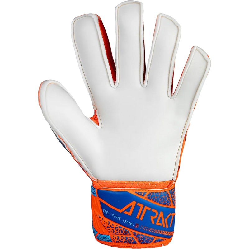 Youth Attrakt Solid FS Glove, Reusch Youth Attrakt Solid FS Glove in 2290-Shocking Orange/Blue left palm