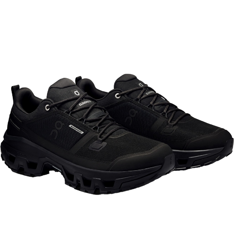 Men's Cloudrock Low Waterproof, On Men's Cloudrock Low WP in Black/Black pair front right