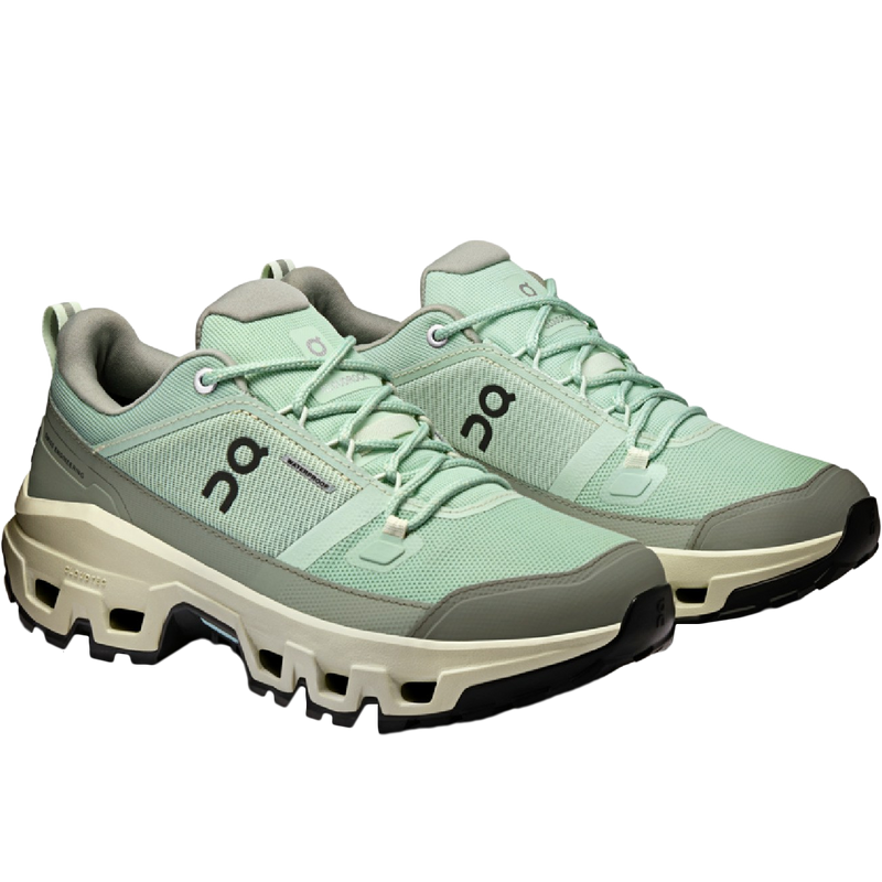 Women's Cloudrock Low Waterproof, On Women's Cloudrock Low WP in Mineral Aloe pair front right