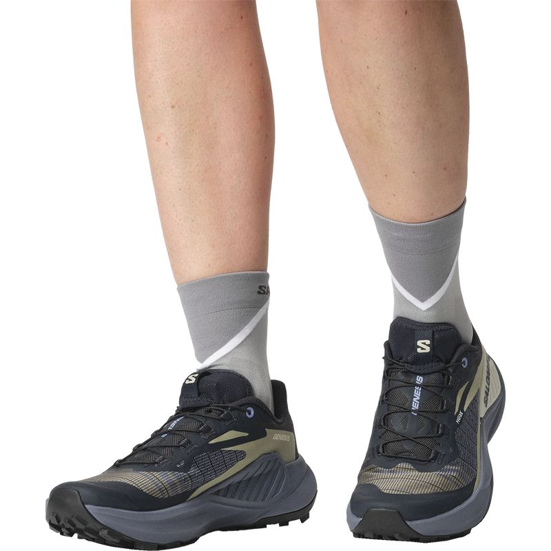 Women's Genesis, Salomon Women's Genesis Carbon/Grisaille/Aloe Wash on model