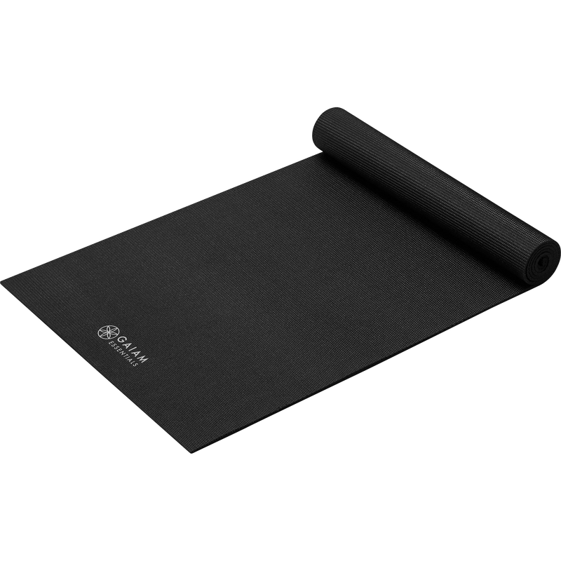 6MM Essentials Yoga Mat, Gaiam 6MM Essentials Yoga Mat in Black unrolled half way