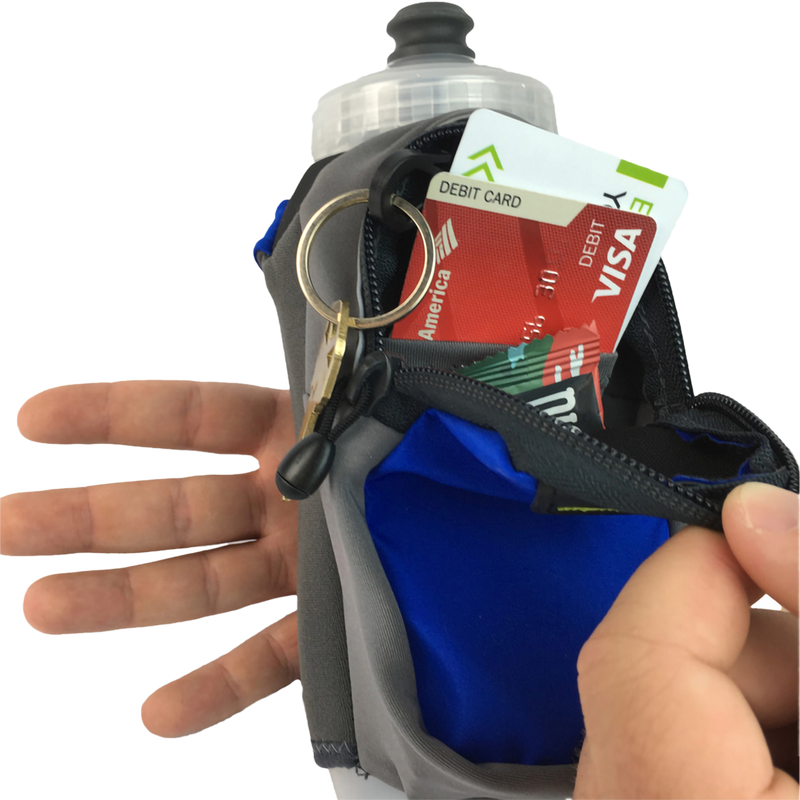 12 oz Hydraform Ergo-Lite Ultra Handheld, Amphipod 16 oz Hydraform Ergo-Lite Ultra Handheld in Charcoal/Clear with cards and keys