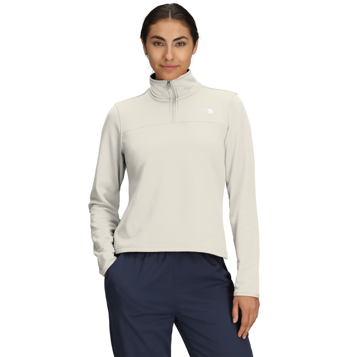 The North Face Women's Cedar Trail Grid Fleece 1/4 Zip Jacket in White Dune