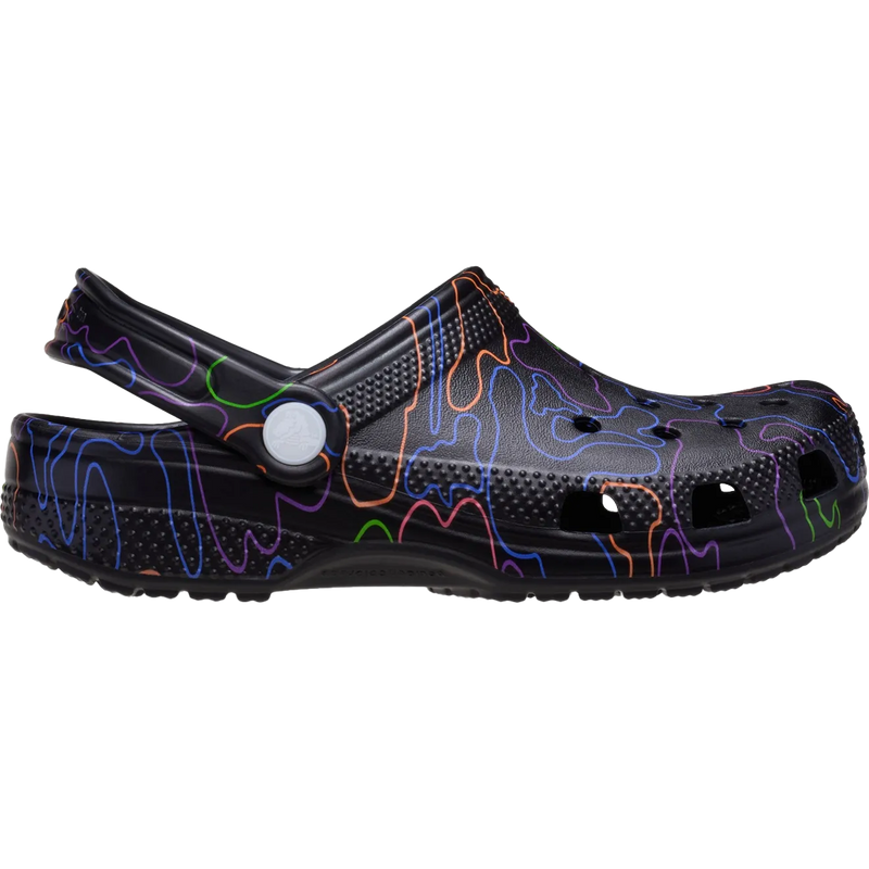 Crocs Youth Classic Hi Vis Camo Clog in Black Multi