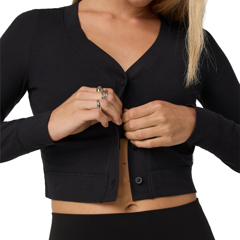Women's Long Sleeve Pose Mini Cardi, Vuori Women's Long Sleeve Pose Mini Cardigan button front