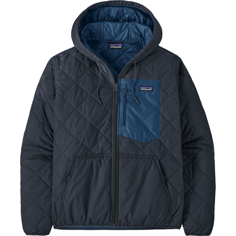 Patagonia Men's Diamond Quilted Bomber Hoody in NECL-New Navy w/ Clement Blue
