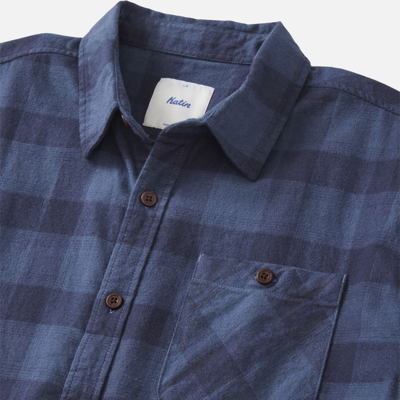 Men's Derek Flannel, Katin Derek Flannel in Dark Blue collar and front pocket