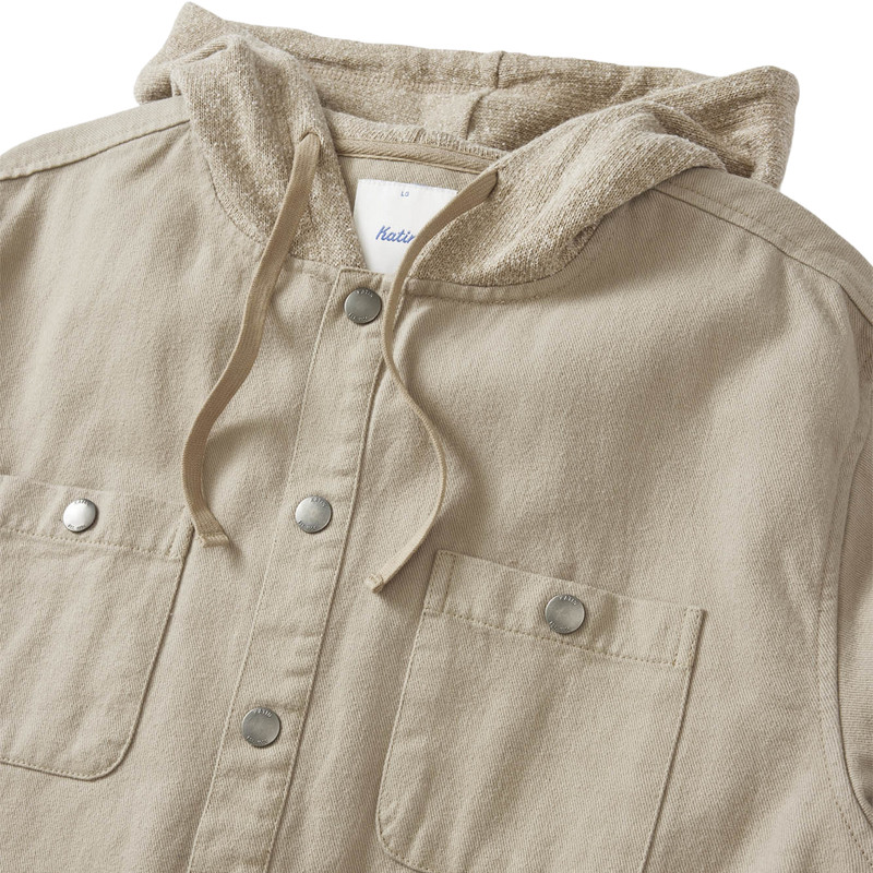 Men's Harold Hood Flannel, Katin Harold Hood Flannel in Vintage Khaki front buttons and pockets