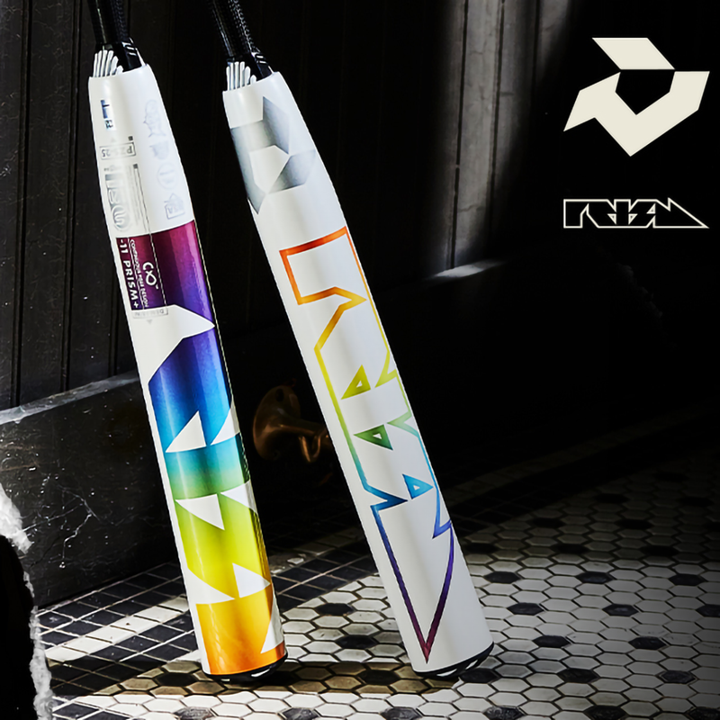 Prism+ Fastpitch -11, DeMarini Prism+ Fastpitch -11 in White/Rainbow front and back
