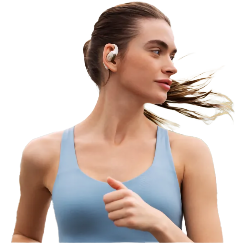 OpenFit 2, Shokz OpenFit 2 in Beige on model