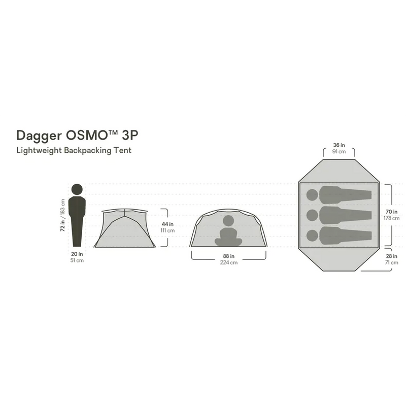 Dagger OSMO 3 Person, Nemo Dagger OSMO 3 Person in Birch Bud Dimensions