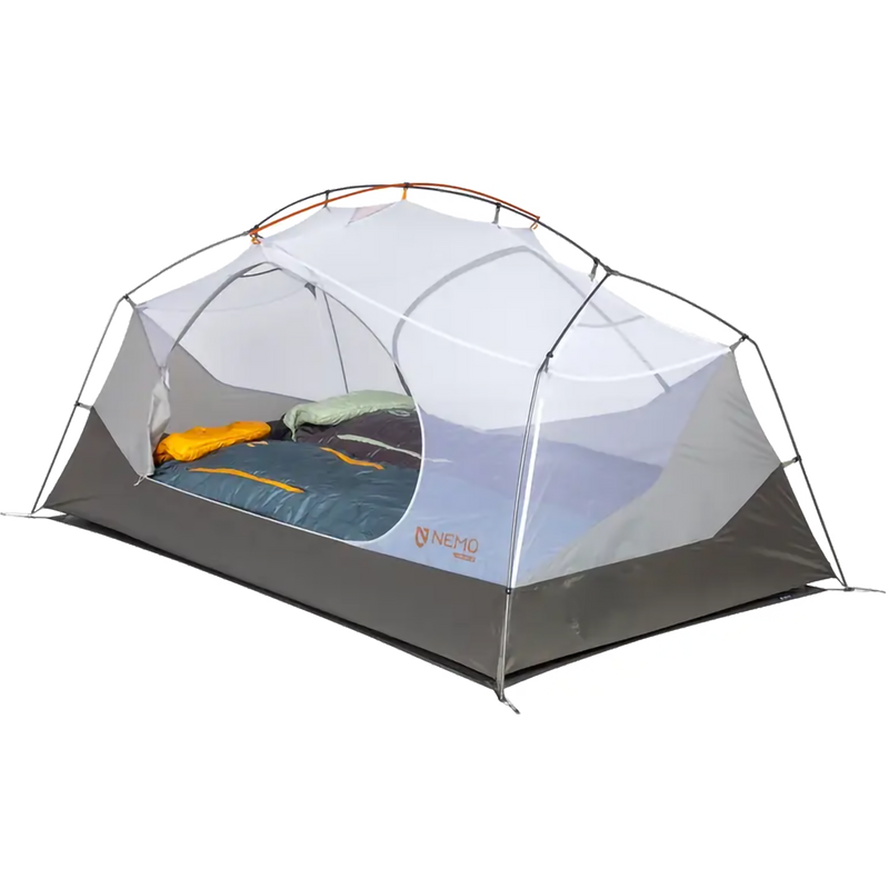 Aurora 2 Person Tent & Footprint, Nemo Aurora 2P & Footprint in Fog Smokey Olive without rainfly door unzipped