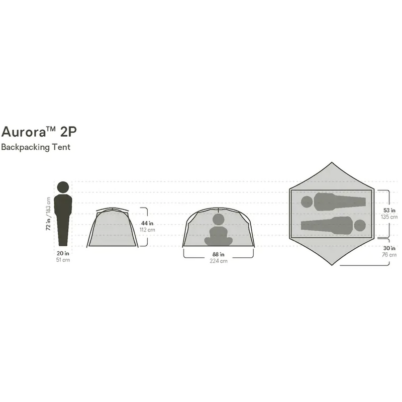 Aurora 2 Person Tent & Footprint, Nemo Aurora 2P & Footprint in Fog Smokey Olive dimensions