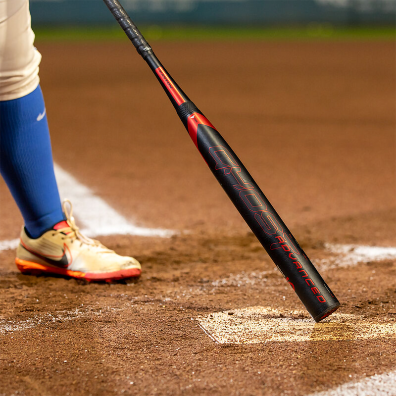 Ghost Advanced -10 Fastpitch, Easton Sports Ghost Advanced -10 Fastpitch Bat in Black/Red with model