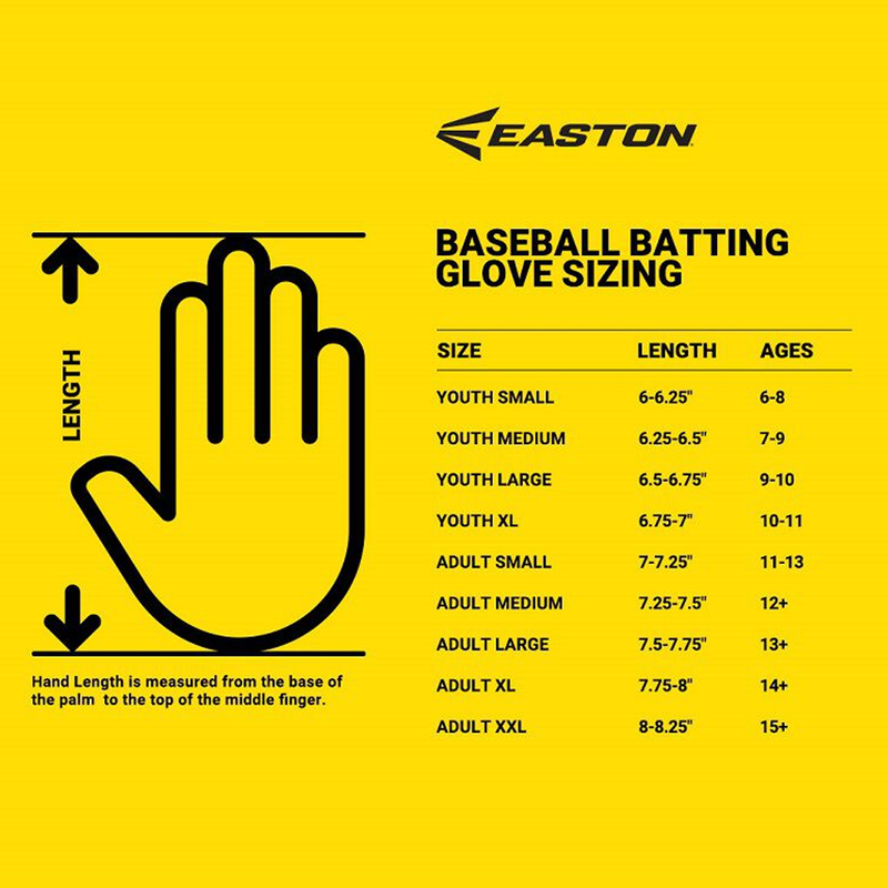 Walk-Off Ethos Batting Gloves, Easton Sports Walk-Off Ethos Batting Gloves size chart