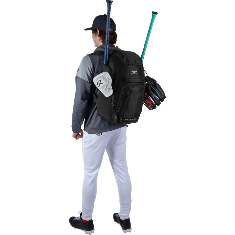 Franchise 2 Players Backpack, Rawlings Franchise 2 Players Backpack in Black on model