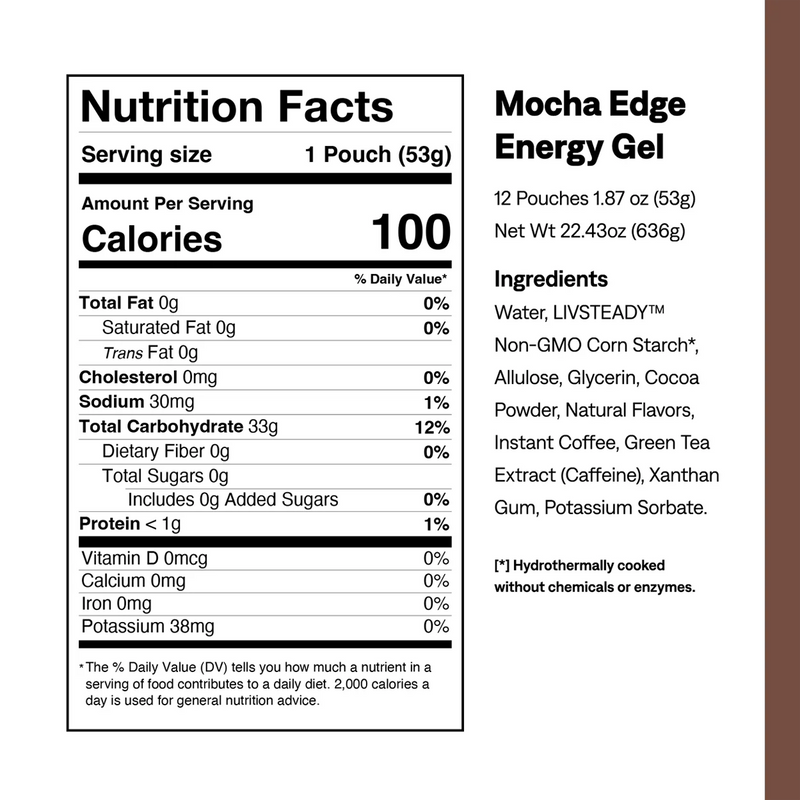 Edge Energy Gel Plus Caffeine, UCAN Edge Energy Gels with Caffeine Mocha Nutrition Facts 