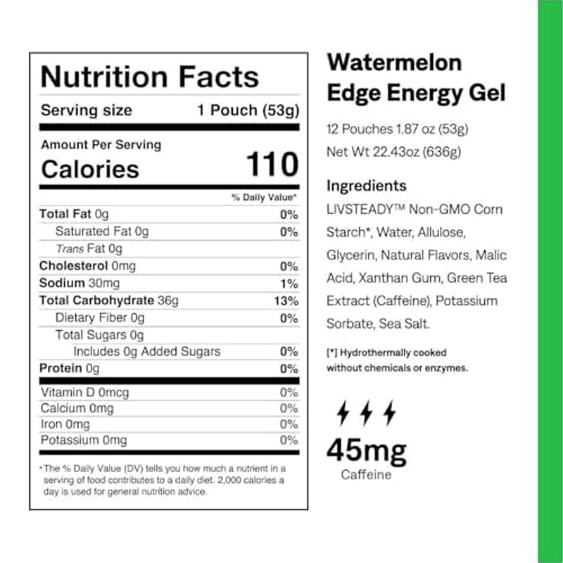 Edge Energy Gel Plus Caffeine, UCAN Edge Energy Gels with Caffeine Watermelon Nutrition Facts 