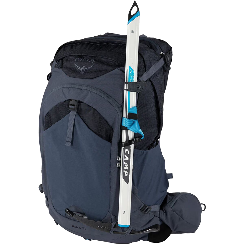 Mira 32, Osprey Mira 32 in Anchor Blue with ice axe