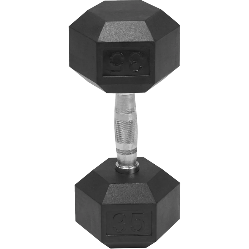 Rubber Hex Dumbbell 8 lb, Blazzed Fitness Rubber Hex Dumbbell on end
