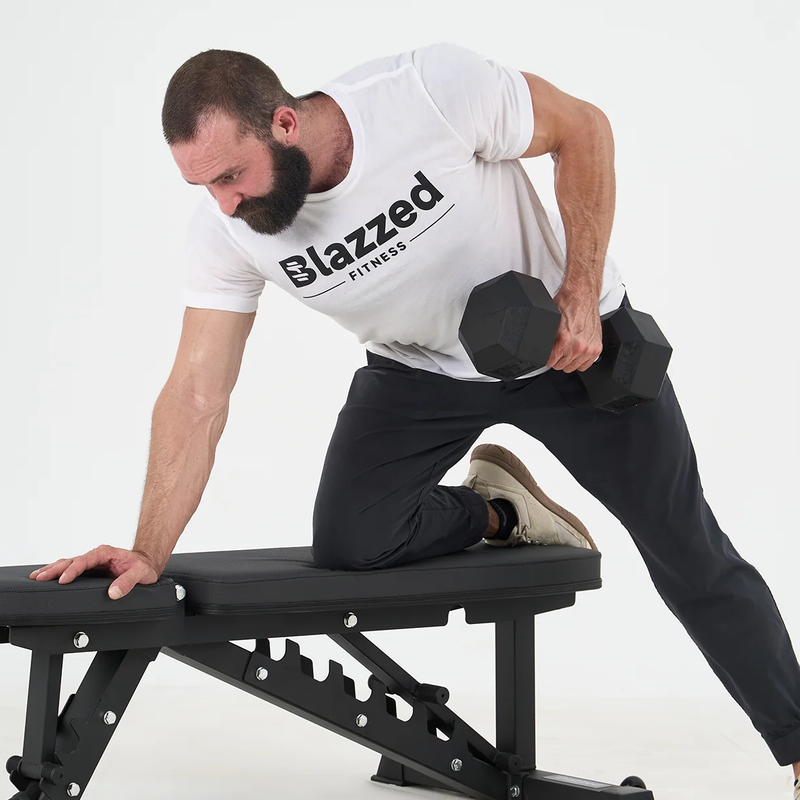 Rubber Hex Dumbbell 5 lb, Blazzed Fitness Rubber Hex Dumbbell in hand
