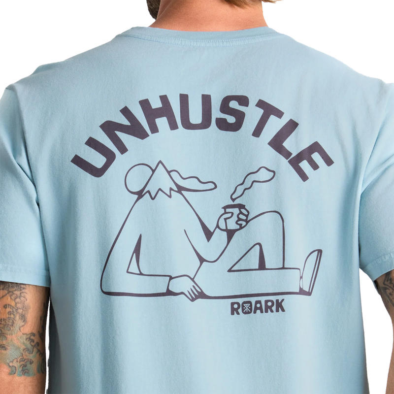 Men's Unhustle Mountain Tee, Roark Men's Unhustle Mountain Tee Back Logo