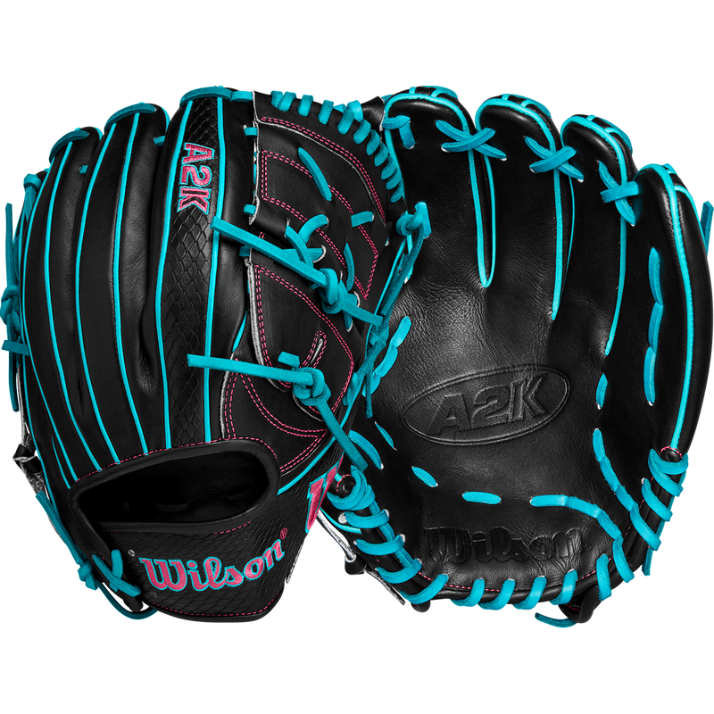 Wilson A2K B2 P - 12" 2-Piece in Black/Teal/Flamingo Pink Logos front and back