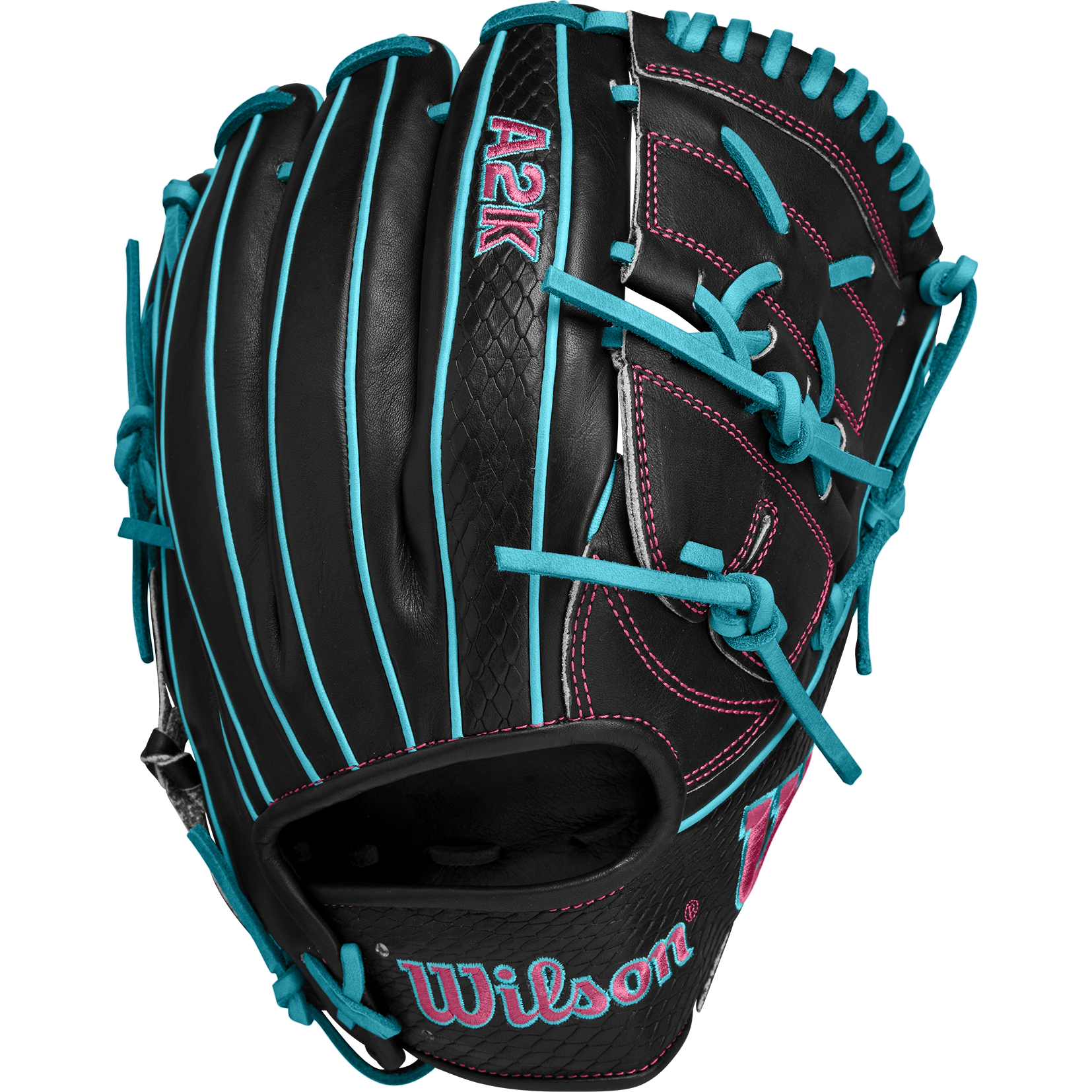 Wilson A2K B2 P - 12" 2-Piece in Black/Teal/Flamingo Pink Logos