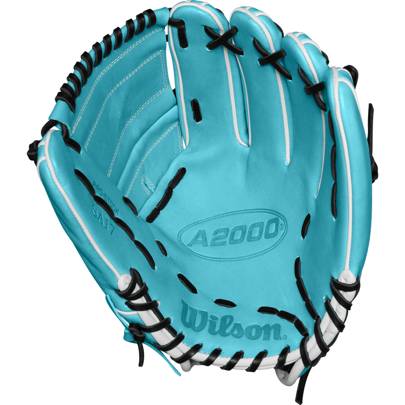 A2000 SA17 Pitcher's - 12" 2-Piece, Wilson A2000 SA17 Pitcher's - 12" 2-Piece in Teal/Black/White palm