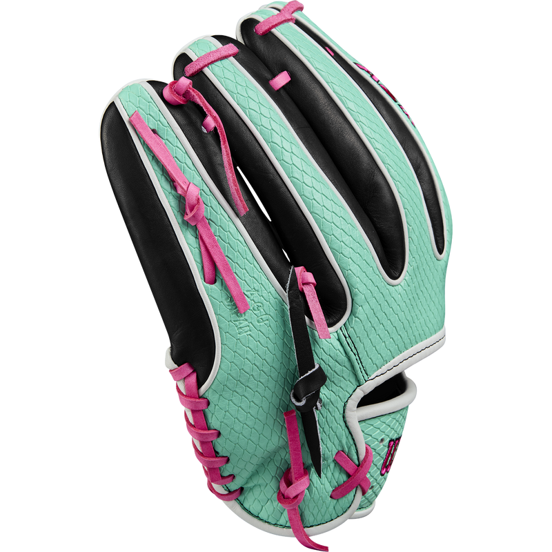 A2K 1720SS Infield - 11.5" H-Web, Wilson A2K 1720SS Infield - 11.5" H-Web in Black/Seafoam/Flamingo Pink outside finger