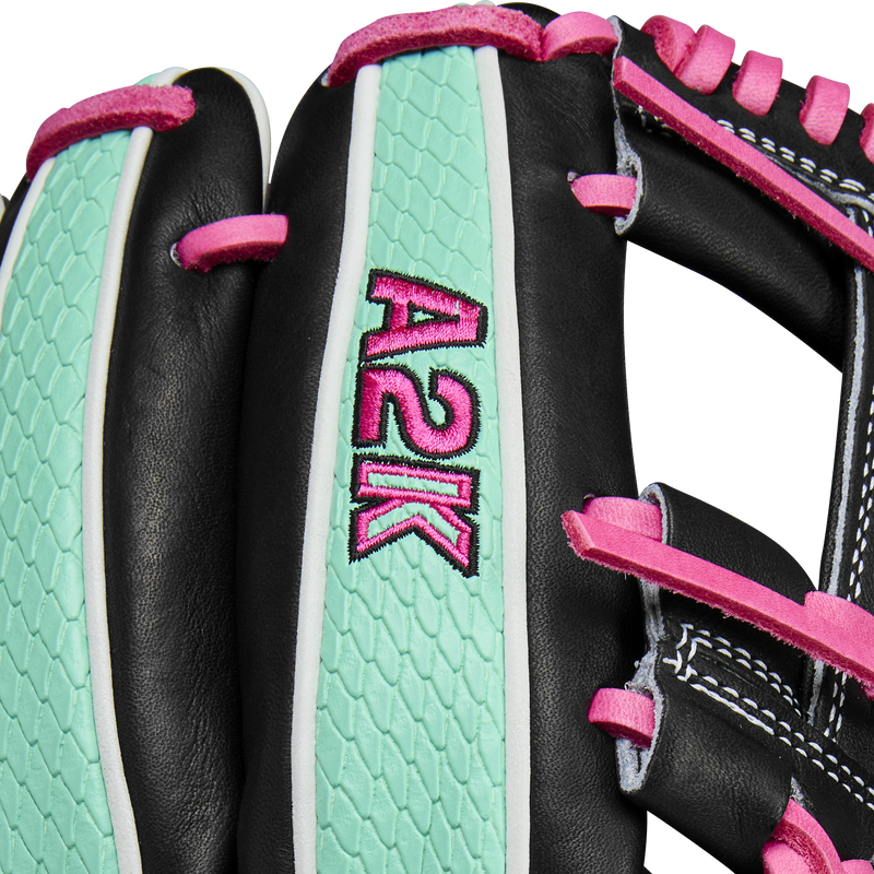 A2K 1720SS Infield - 11.5" H-Web, Wilson A2K 1720SS Infield - 11.5" H-Web in Black/Seafoam/Flamingo Pink series logo