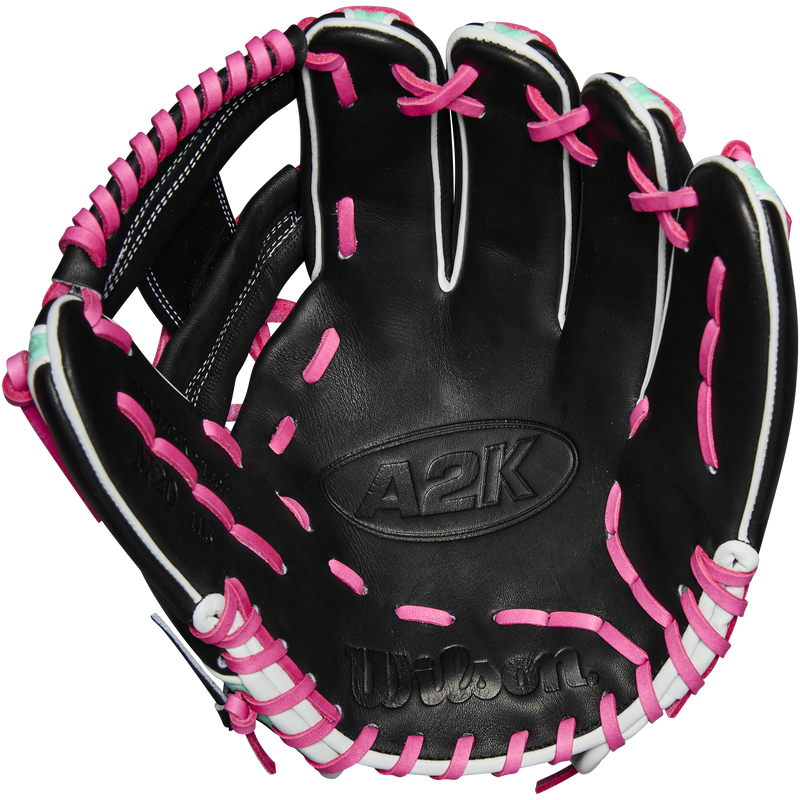 A2K 1720SS Infield - 11.5" H-Web, Wilson A2K 1720SS Infield - 11.5" H-Web in Black/Seafoam/Flamingo Pink palm