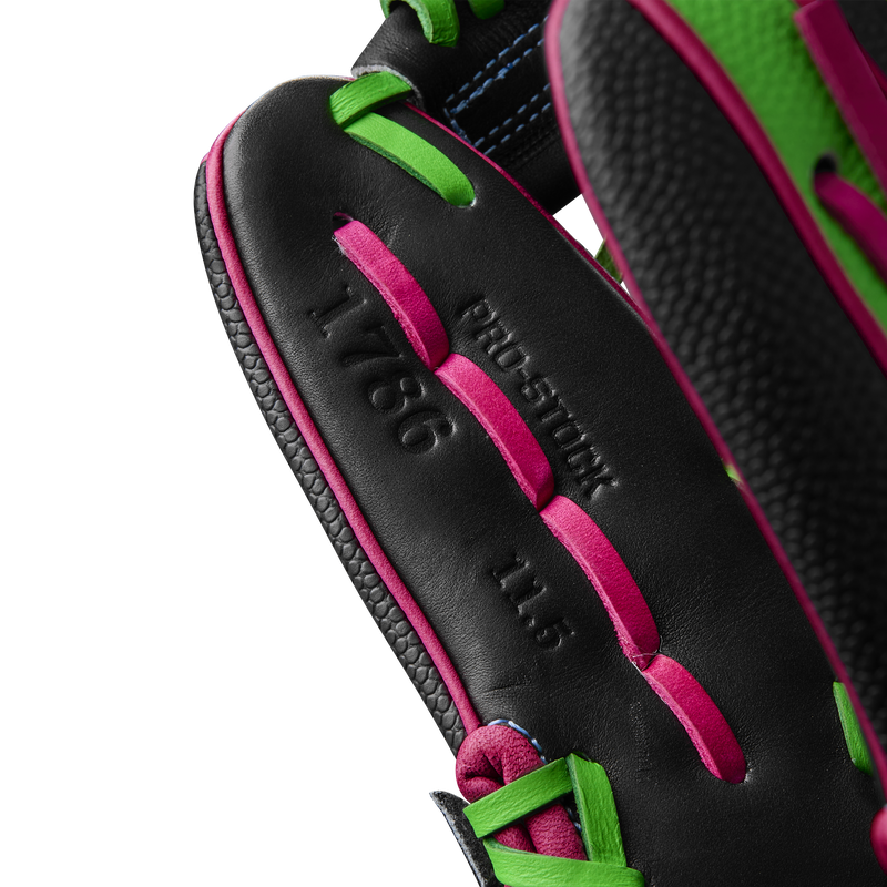 A2000 1786SS Infield - 11.5" H-Web, Wilson A2000 1786SS Infield - 11.5" H-Web in Black/Neon Green/Flamingo Pink stitching