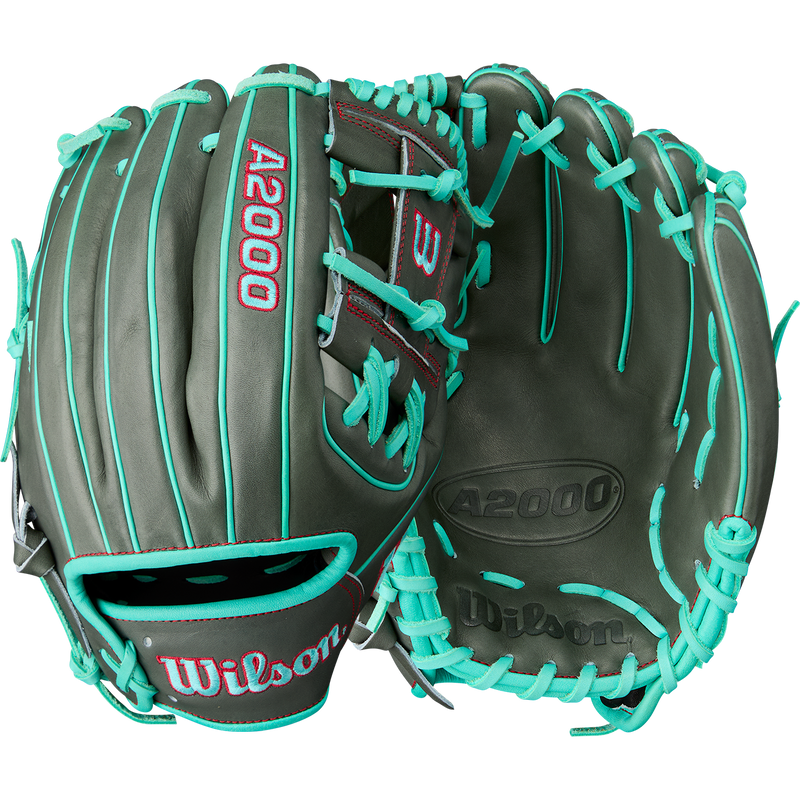A2000 1975 Infield - 11.75" H-Web, Wilson A2000 1975 Infield - 11.75" H-Web in Coal/Seafoam/Red front and back