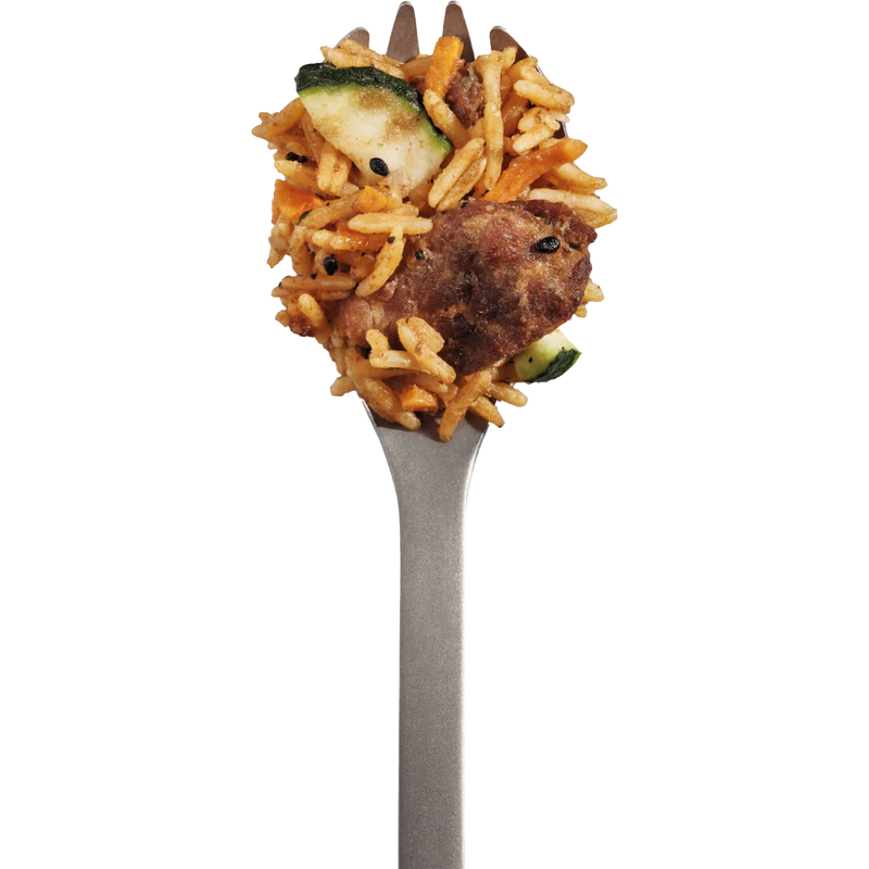 Korean Inspired Beef (2 Servings), Mountain House Korean Inspired Beef on fork
