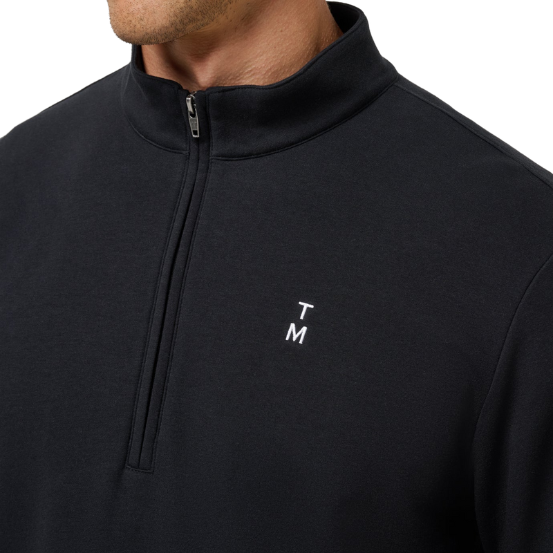 Happier Hour 1/4 Zip, TravisMathew Happier Hour 1/4 Zip in Black front zipper and logo