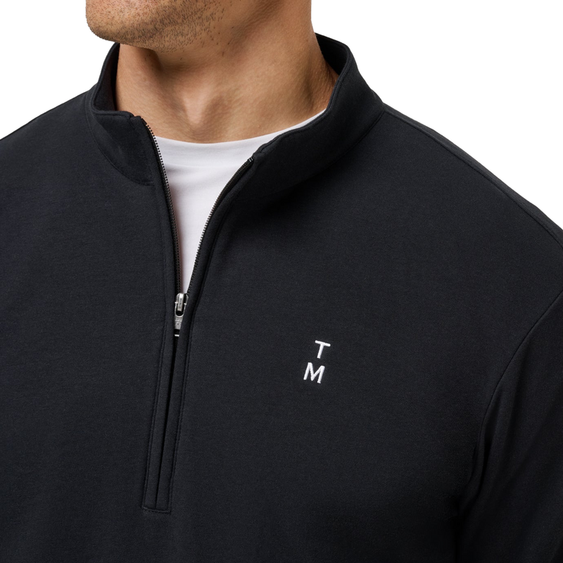 Happier Hour 1/4 Zip, TravisMathew Happier Hour 1/4 Zip in Black front zipper unzipped