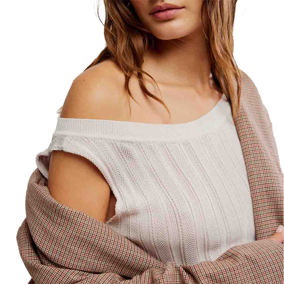 Free People Women's Reese Sweater Tank in 1020-Champagne Dreams front right