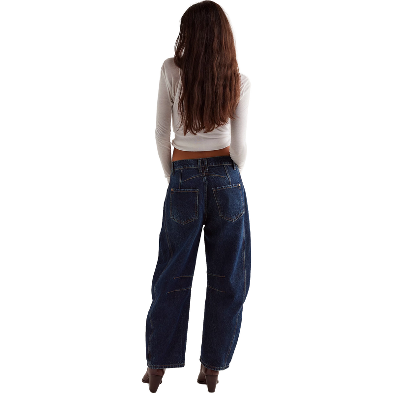 Women's Good Luck Mid Rise Barrel Jeans, Free People Women's Good Luck Mid Rise Barrel Jeans in 4452 Deep End back