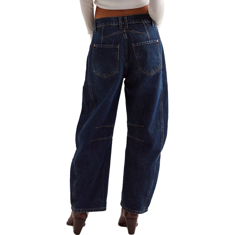 Women's Good Luck Mid Rise Barrel Jeans, Free People Women's Good Luck Mid Rise Barrel Jeans in 4452 Deep End back
