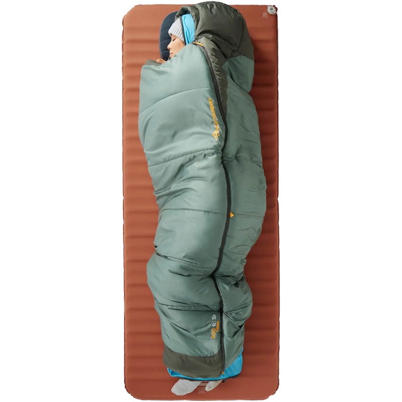 Boab 15F Regular Wide, Sea to Summit Boab 15F in Laurel Wreath Green with model on pad